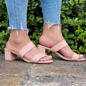 Women's Mauve Square Sole Double Strap Chunky Heel Sandals
